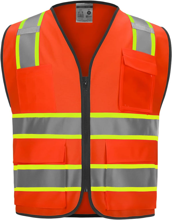 9 Pockets High Visibility Class 2 Safety Vest, Hi Vis with 2 Inch Reflective Strips for Men & Women Orange 3XL