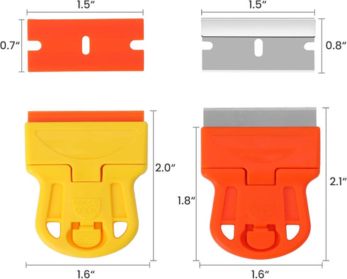 2 Pack Razor Blade Scraper Tool with 10 Plastic and 10 Metal Blades for Removing Adhesives