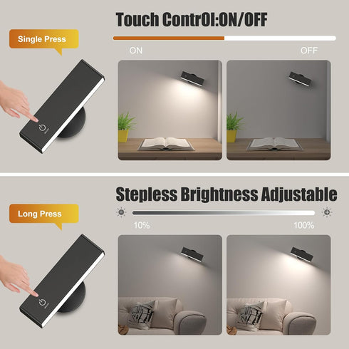 2 Pack, Dimmable, 360 Honalia Adhesive Wall Lights for Bedroom Rechargeable Wall Lights with Magnetic & Rotation