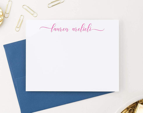 Set, Personalized Stationery for Women, Modern FLAT Note Cards with Envelopes Calligraphy Style Personalized Stationary