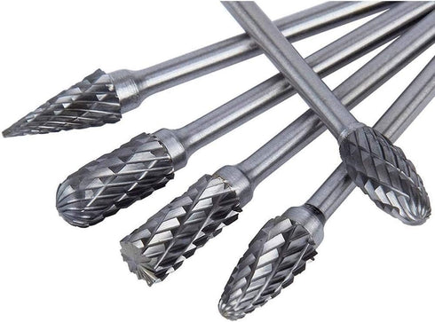 Long Carbide Rotary Burr Set, 10Pcs Double Cut 1/8" Shank for Woodworking, Steel Metal Polishing, Engraving
