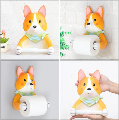 SHINEOFI 1Pc Corgi Design Wall Mounted Tissue Storage Rack Cute Cartoon Toilet Paper Holder for Home Decor