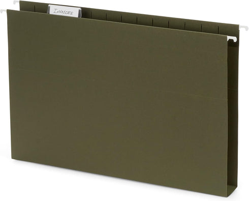 Blue Summit Supplies Legal Hanging File Folders, 25 Pack, 1" Expansion, Standard Green, Includes 1/5 Cut Tab Inserts