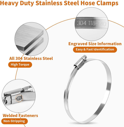 4 1/2 Inch Heavy Duty Stainless Steel Hose Clamps, Adjustable Metal Clamps, 6 Pack for Plumbing Automotive