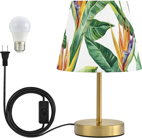 Dimmable ALAZA Table Lamp for Bedroom Nightstand Tropical Palm Leaf Flower Bedside Lamp with USB Port Fabric Shade Desk