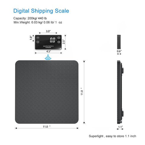 Shipping Scale 440lbs x 1oz, Wireless Ultrathin ABS Large Platform Scale for Shipping Packages