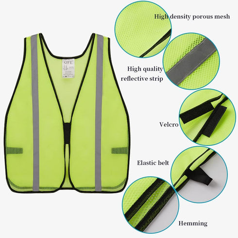 SIFE 1 Pack High Visibility Reflective Safety Vest, Lightweight Neon Yellow Mesh Fabric for Men and Women
