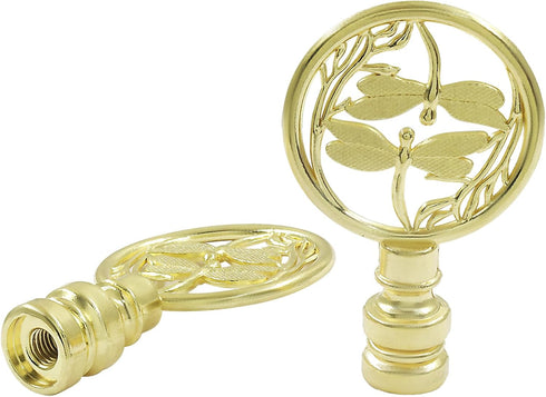 Zorfeter 2 PCS Double Dragonflies Lamp Finial, Gold Decorative Finial Antique Brass Lamp Shade Toppers, Hollowing Out