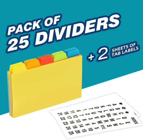 Chell 3x5 Poly Index Card Dividers, Heavyweight Index Card Guides A-Z for Flash Cards and Recipe Cards, with Alphabetical/Blank Stickers, Pack of 25 by chell