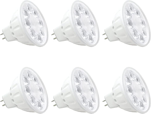 MR16 LED Bulbs, 5W Warm White 2700K-3000K, 12V Gu5.3 Bi-pin Base, Landscape Low Voltage Spotlights, 6-Pack Halogen