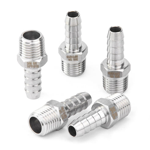 LTWFITTING Stainless Steel 316 Barb Fitting Coupler/Connector, 5/16" Hose ID x 1/4" Male NPT, Pack of 5