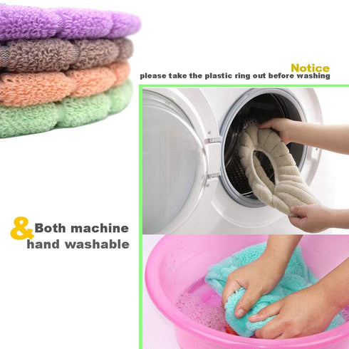 Renashed 4 Pcs Soft Toilet Seat Cover Pad Thicker Washable Cloth Different Colors