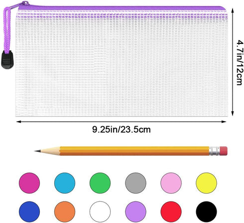Umriox Pencil Pouches Bulk, 9.2 x 4.7 in (12 Colors, 36 Packs), Mesh Zipper Pouch for Bill Stationary Storage