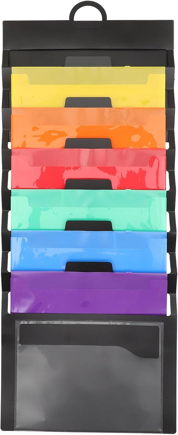 STOBOK Hanging 6 Pocket File Folders, Storage Pocket Chart with 6 Name Tag Wall Organizer for Classroom Home Office