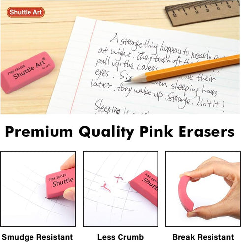 Shuttle Art 120 Pack Pink Erasers, Bulk Latex-Free Soft Erasers for School, Office, Kids, and Teachers Supplies