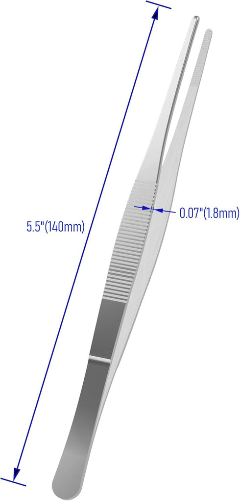 2 PCS 5.5 Inch Stainless Steel Tweezers, with Straight Round Blunt Serrated Tip, 0.07 Inch Thickness Stainless Steel, Multipurpose Daily Garden Home Lab Craft Repairing Tool