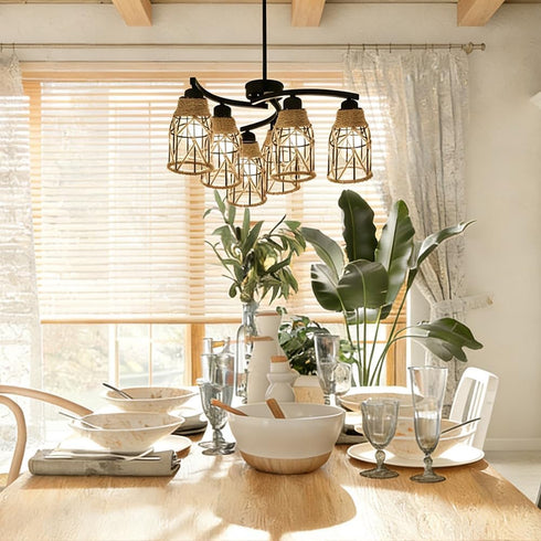 Aksipo 1 Pack E27 Industrial Hemp Rope Pendant Lamp Shade, Small Vintage Boho Hanging Light Shades, Mini Rustic Metal