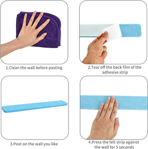 Vuzvuv 8 Pcs Sky Blue Cork Board Strips with 50 Pushpins & Sticky Notes, Self-Adhesive Wall Felt Pin Board