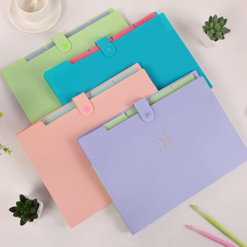 SKYDUE 4 Packs Expanding File Folder, 32 Labels, 5 Pockets A4 Letter Size Accordion Folder for School, Office