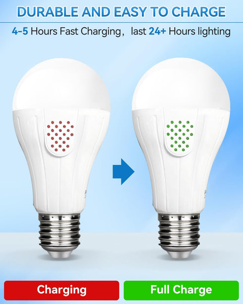 WirelessGlow Rechargeable Light Bulbs with Remote, 3 Color Temperatures, Dimmable Battery Operated, A19, 2 Pack
