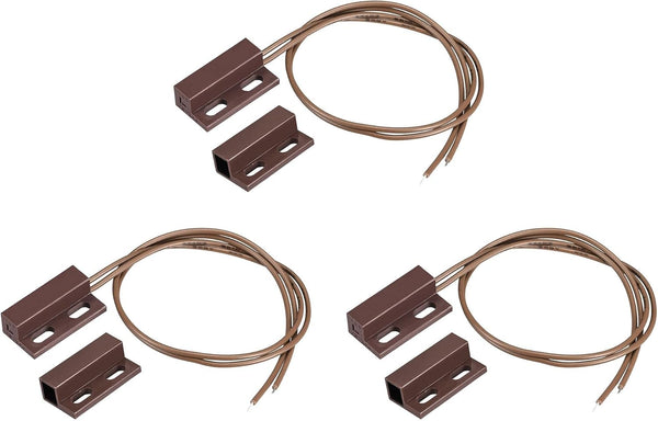 uxcell 3 Pcs Wired Door Contact Window Sensor NC Surface Mount Magnetic Reed Switch Brown