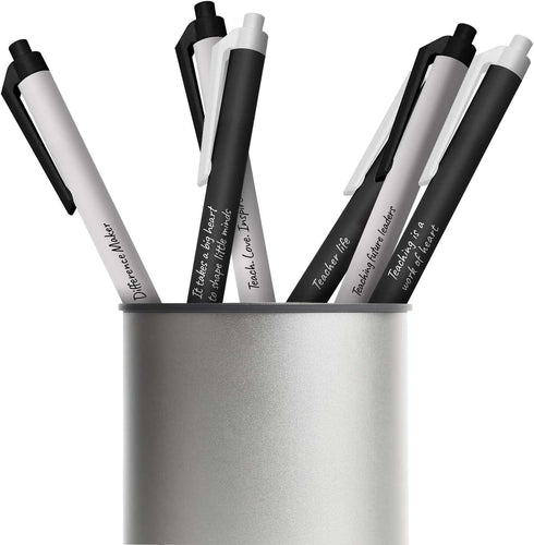 Black And White Teacher Empowerment Pen Set, 6 Black Ink Gel Glide Pens, Encouraging Educator Classroom Supplies