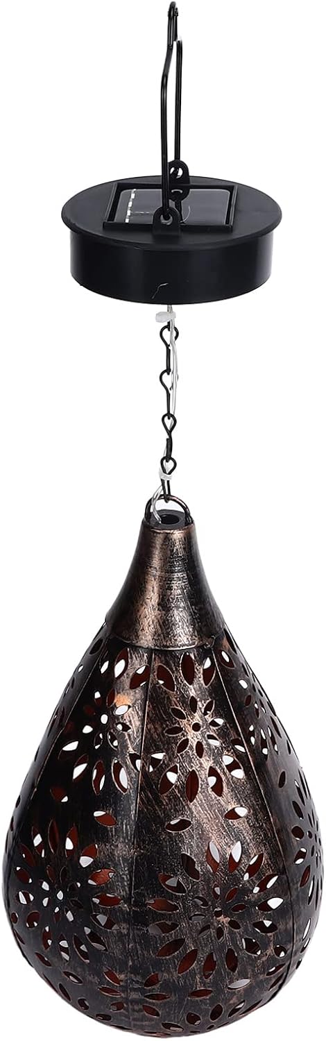 Zerodis Solar Porch Decorative Light Hanging Solar Light Hollow Iron Pattern Auto On Off Powered Outdoor Chandelier