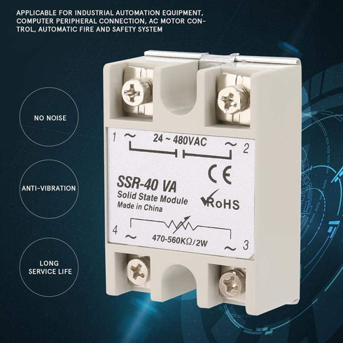 SSR-40VA Load Voltage 24-480V AC: 40A Rated Current Resistance Regulator Solid State Relay Module