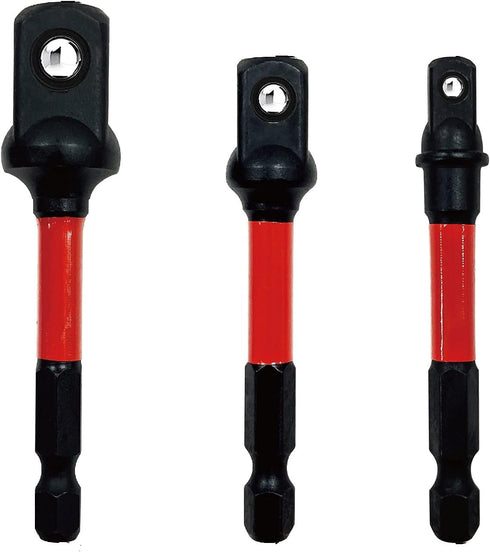 Big Red Power Drill Socket Adapter Set - 3pcs 1/4", 3/8", 1/2", Hex Shank Drill Bit Extension from Chrome Vanadium