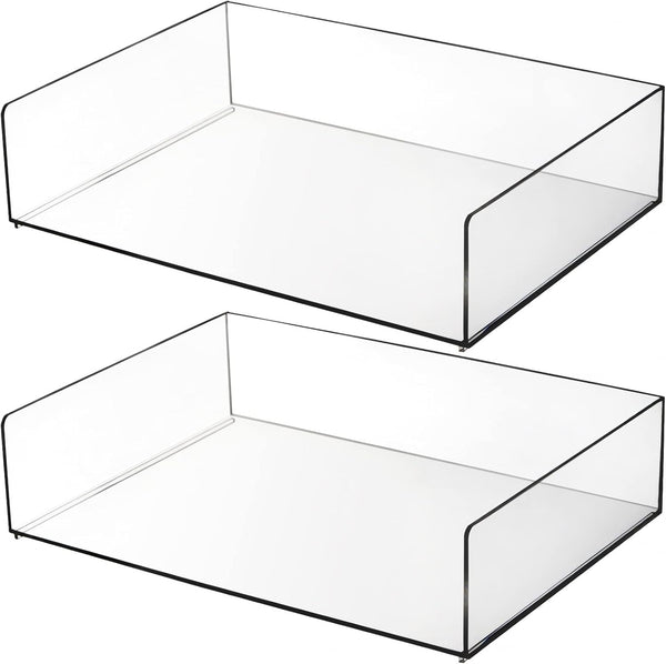 Elsjoy Set of 2 Clear Acrylic Letter Tray, 2-Tier Stackable Paper Organizer for Documents, Books, Office, School