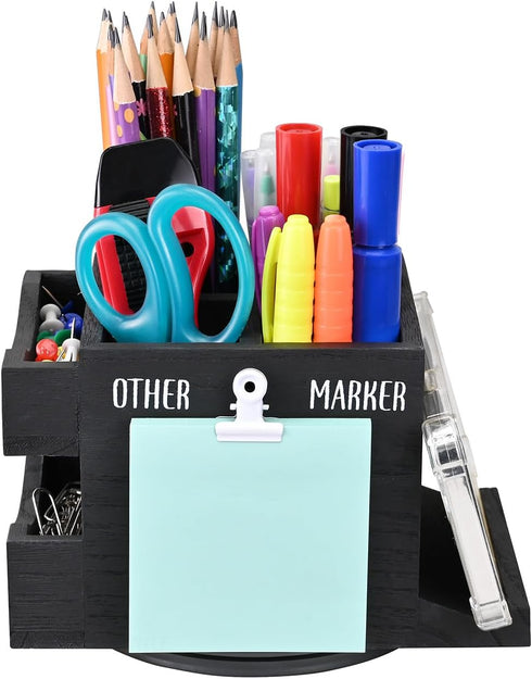 Ikee Design 360-degree Rotating Pen Holder, Desk Organizer with 7 Compartments for Office Supplies