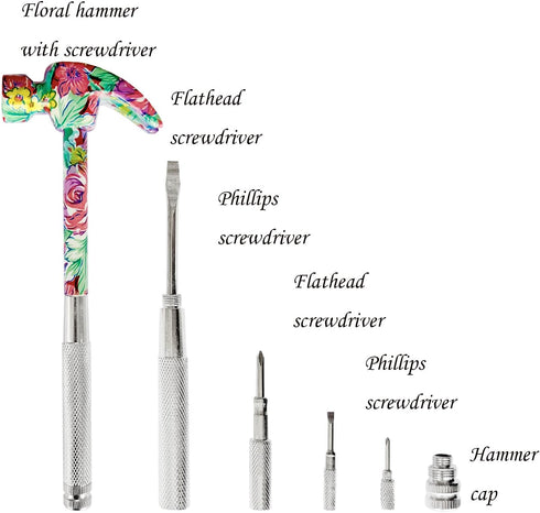 Floral Hammer & Screwdriver, 6 in 1 Multitool Hammer Set with Mini Hammers, Best Gift for Sweetheart