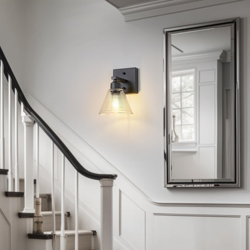 1-Light Dalouguan Bathroom Vanity Light, Black Modern Bathroom Lighting Fixtures with Clear Glass Shade, Farmhouse Wall