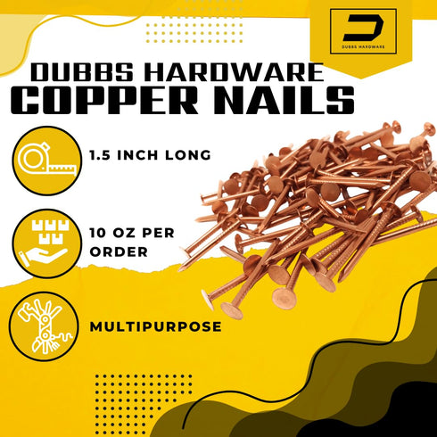 Dubbs Hardware 1.5 Inch Copper Nails, Solid Pure Copper Roofing Finish, 10 oz Package, Slate Spikes