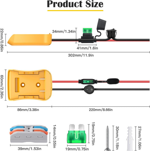 CHoiKWong 1 Packs 20V 12AWG Adapter for Dewalt Battery Adapter for Power Wheel Battery Upgrade Conversion Kit