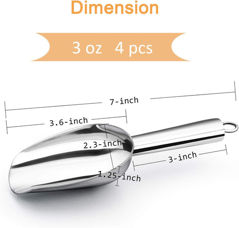 Mini Ice Scoop TeamFar, 3oz Stainless Steel Canister Small Ice Candy Scoop for Kitchen Dispenser Buffet Jars, 4 PCS