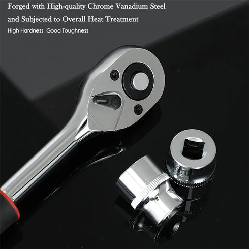 1/4 Inch Ratchet Socket Wrench Set, Metric Socket Set with Quick Release Reversible Ratchet Wrench, 12 Pcs