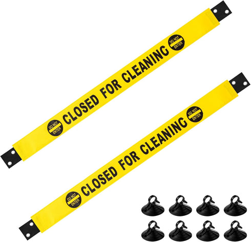 2 Pcs Closed for Cleaning Sign with Magnetic Ends, Nylon Bathroom Restroom Do Not Enter Signs with 8 Suction Cups