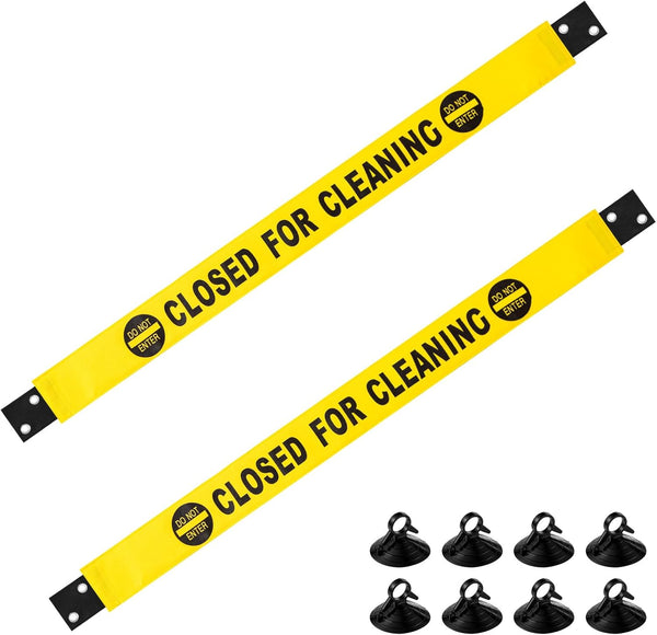 2 Pcs Closed for Cleaning Sign with Magnetic Ends, Nylon Bathroom Restroom Do Not Enter Signs with 8 Suction Cups