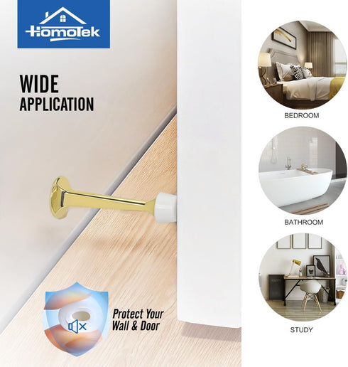 HOMOTEK 4 Pack Heavy Duty Solid Rigid Door Stop - Zinc Die Cast Door Stopper with Soft Rubber Tip, Gold