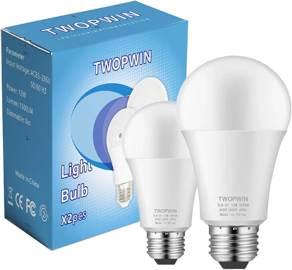 2 Pack TWOPWIN Garage Door Opener Light Bulbs, 12W High Brightness 1500LM, 6000K Cool White LED for Garage Door Openers