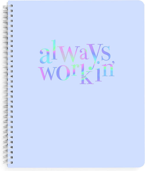 Graphique - Always Workin - Large Purple Spiral Notebook, Fun Journal for Personal Thoughts, 160 Ruled Pages