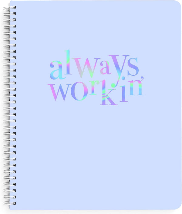 Graphique - Always Workin - Large Purple Spiral Notebook, Fun Journal for Personal Thoughts, 160 Ruled Pages
