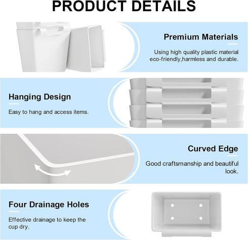 WBKATN 6 Pack 6 6 Rolling Cart Accessories, White Plastic Hanging Cup Holders, Rolling Cart Accessories with Cup Holder