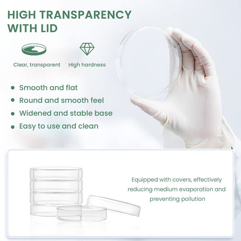 Huanyu 100mm High Borosilicate Glass Petri Dish with Lids, 5pcs Bacterial Culture Dishes for Lab Science