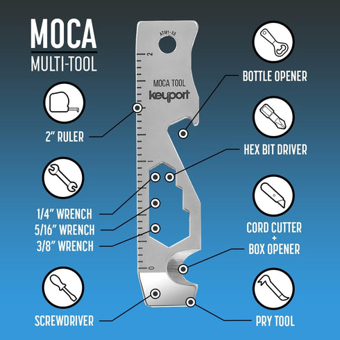 Keyport MOCA 10-in-1 Keychain Multitool, Stainless EDC Multi Tool: Pry Bar, Bottle Opener, Screwdriver & More