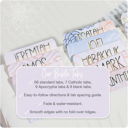 Idyllic Grace Bible Tabs - 90 Tabs, Gold Foil Lettering, Glossy Laminated, Durable, Christian, Catholic, Index Labels