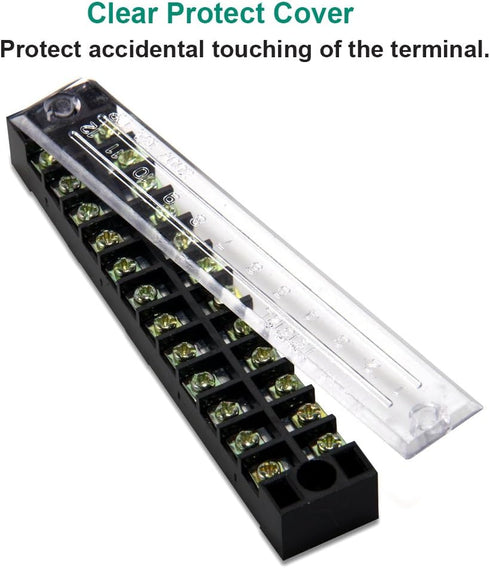 MILAPEAK 10pcs (5 Sets) 12 Positions Dual Row 600V 15A Screw Terminal Strip Blocks with Cover + 400V 15A 12 Positions