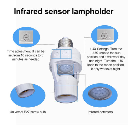 uuhafsa E26/E27 Bulb (2Pack) PIR Motion Sensor Light Socket, Smart Lamp Holder Adapter Auto On/Off Light Control