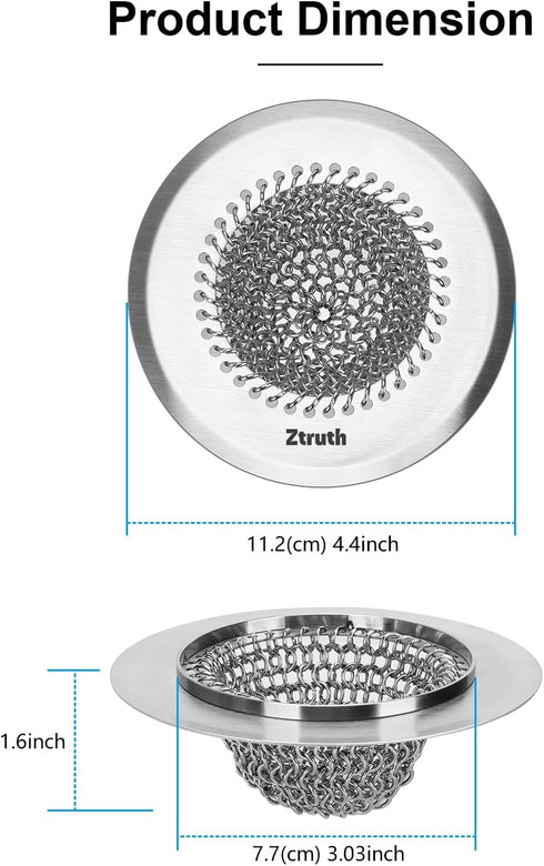 Ztruth 304 Kitchen Sink Drain Strainer Patented Reversible Sink Strainer, Anti-Clogging Sink Strainer Basket, Stainless